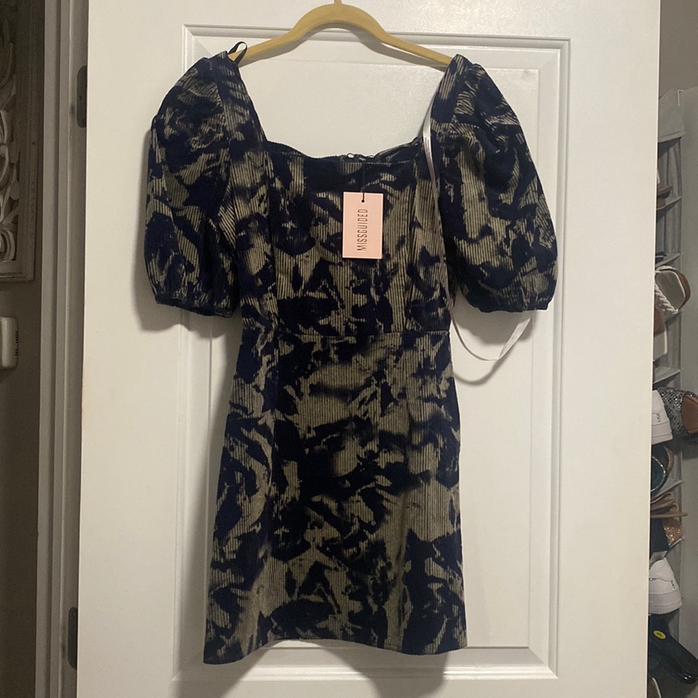 Misguided Blue tie dye corduroy dress new